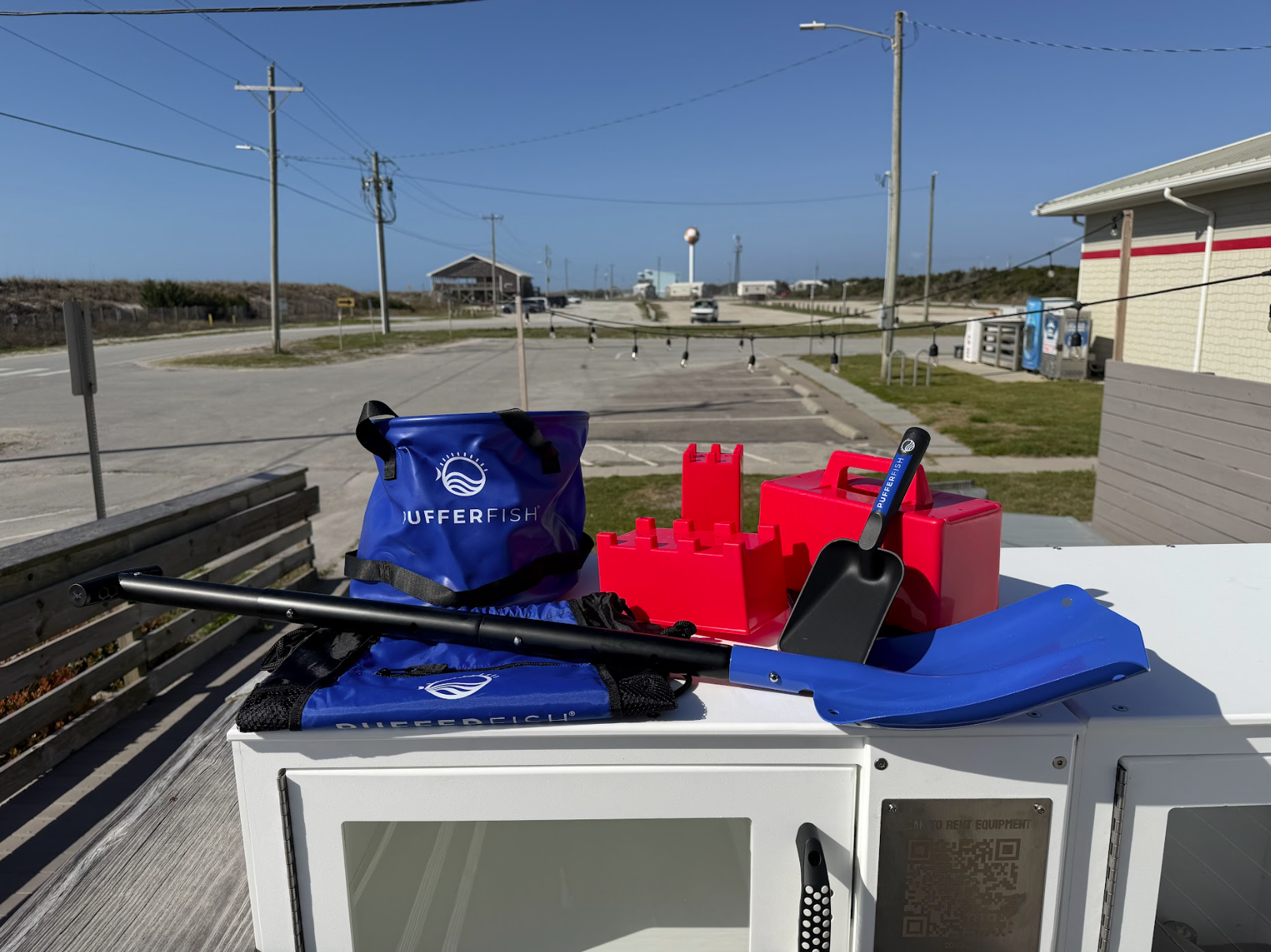 Beach gear and snorkel on locker