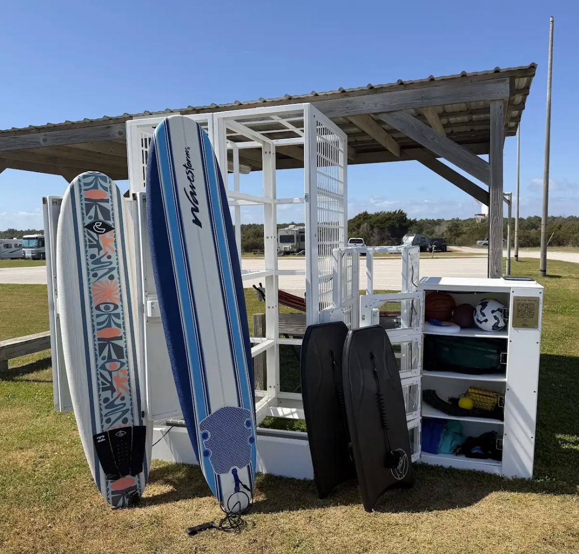 Surfboards leaning against DAB locker