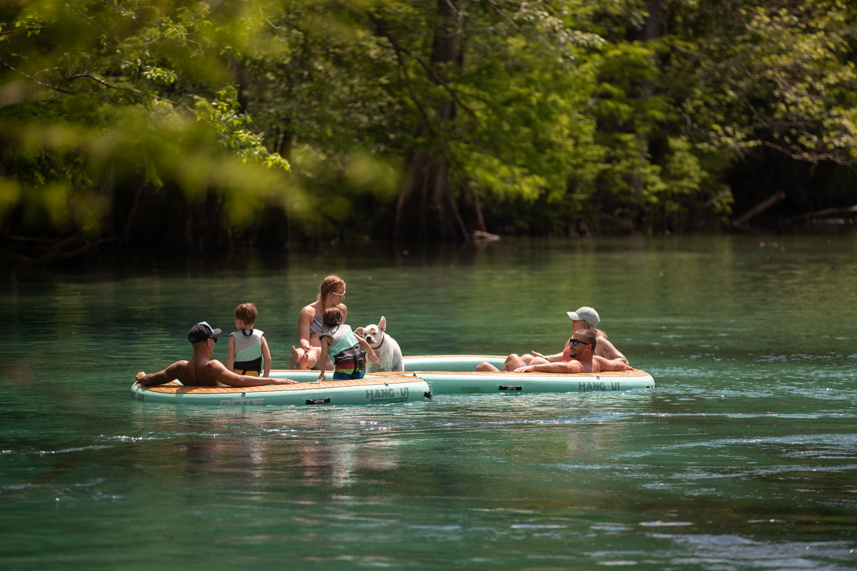 Family on paddle boards