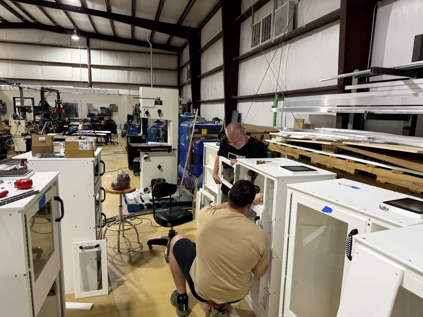 Shay building lockers in workshop