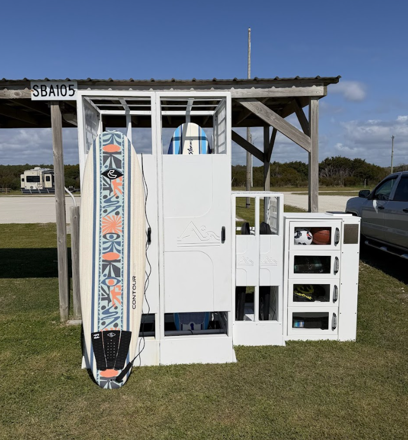 Full locker setup at beach